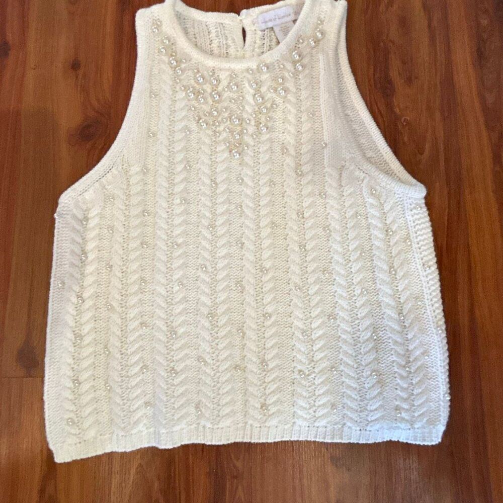 House of Harlow white pearl encrusted's sleeveless sweater size XS